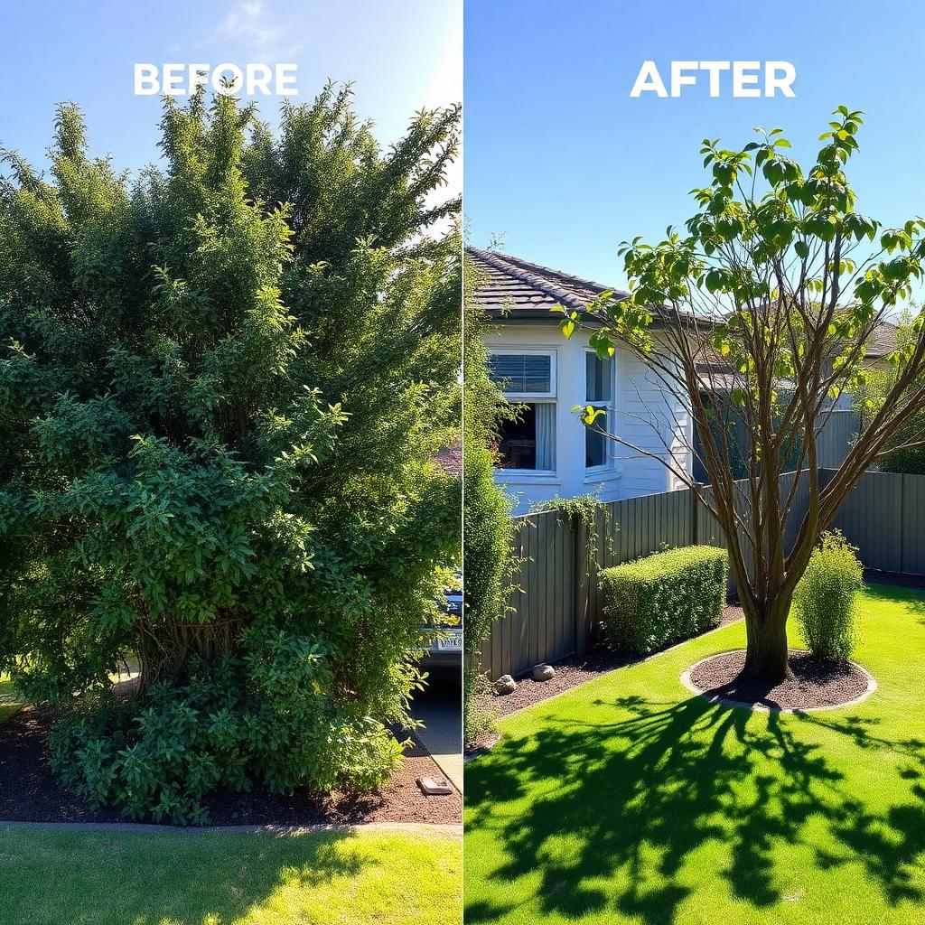 Before and after tree removal at a New Zealand suburban property